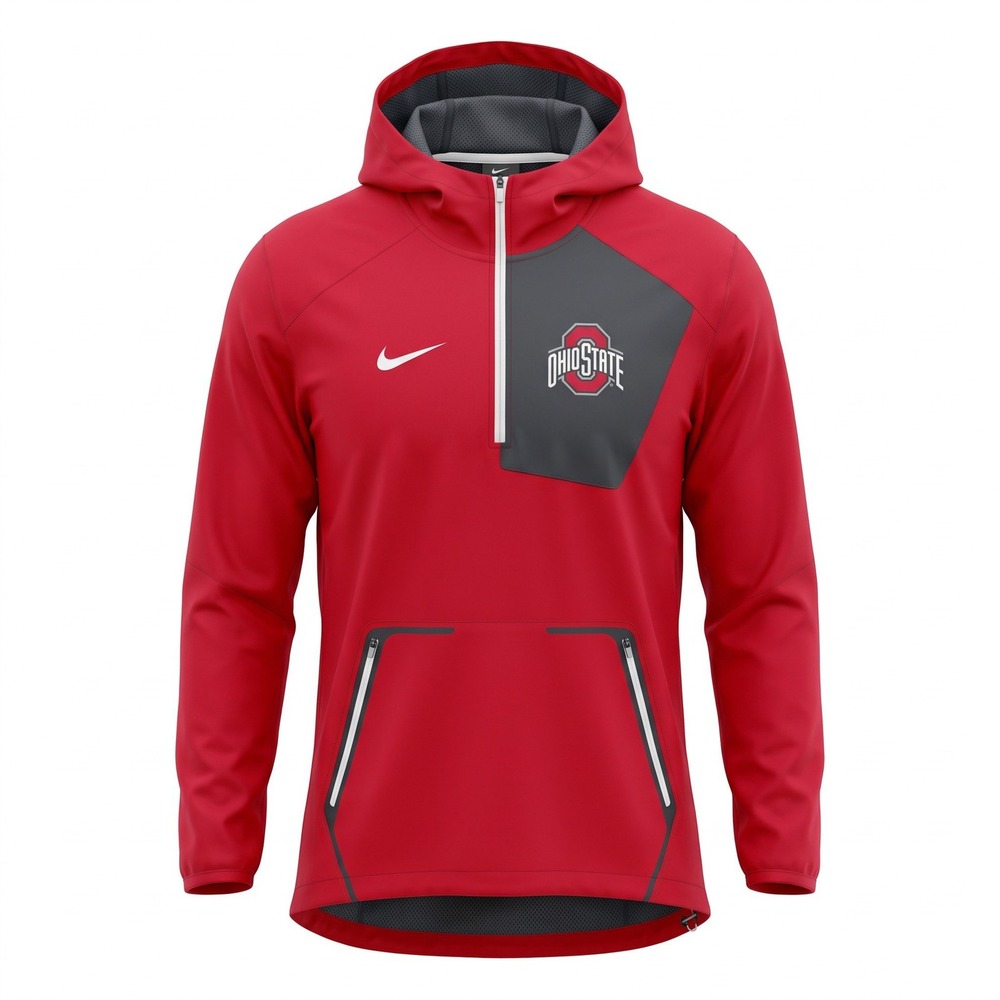 Nike Ohio State Buckeyes Jacket Mens Medium Red Half Zip Hooded Windbreaker 9927